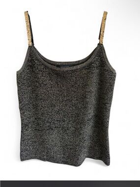 Michelle Antonelli silver sequin tank top with gold metallic straps